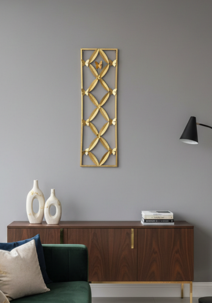 Gold Butterfly Lattice Wall Panel – Modern Metal Wall Art