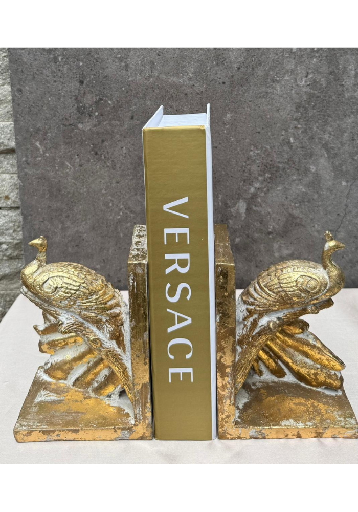 Regal Feathered Elegance: Antique Peacock Statue (Set of Two)