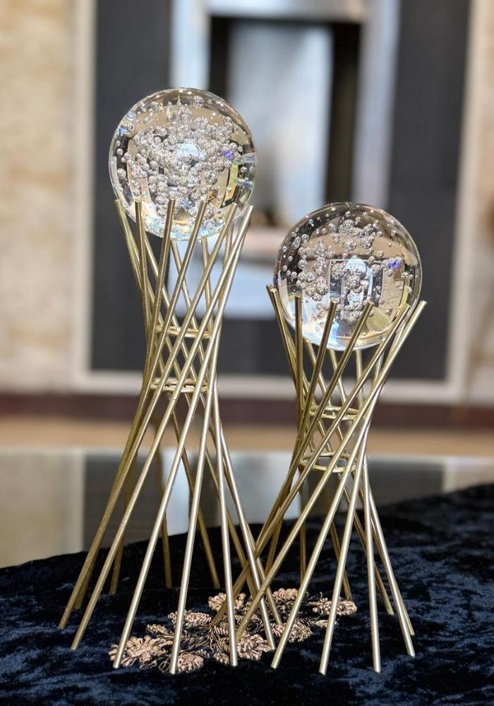 Modern Crystal and Gold Sculptures (Set of 2)