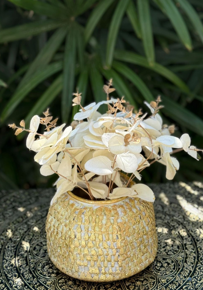 Antique Gold Decorative Bowl Vase – Handcrafted Floral Pattern (WITHOUT FLOWERS)