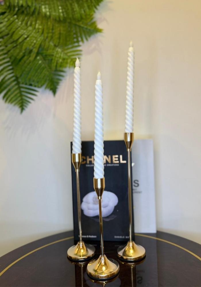 Elegant Golden Candle Holders – Set of Three | Luxury Decorative Candle Stand Trio