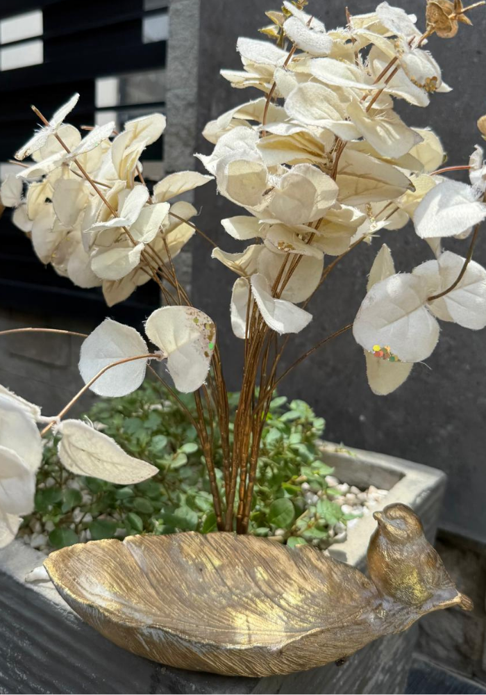 Sparrow Tray with Golden Leaf and Bird Accent