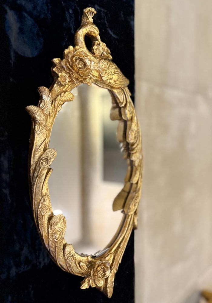 Gold Leaf Decorative Mirror with Peacock Motif