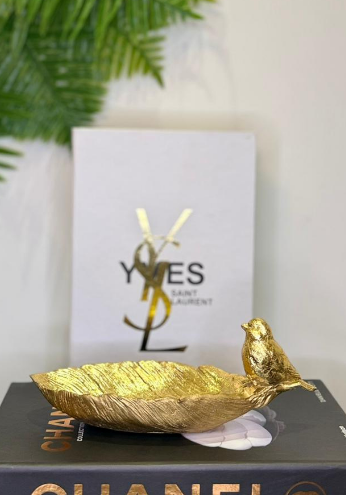 Gilded Sparrow Trinket Dish | Gold Feather/Leaf Tray