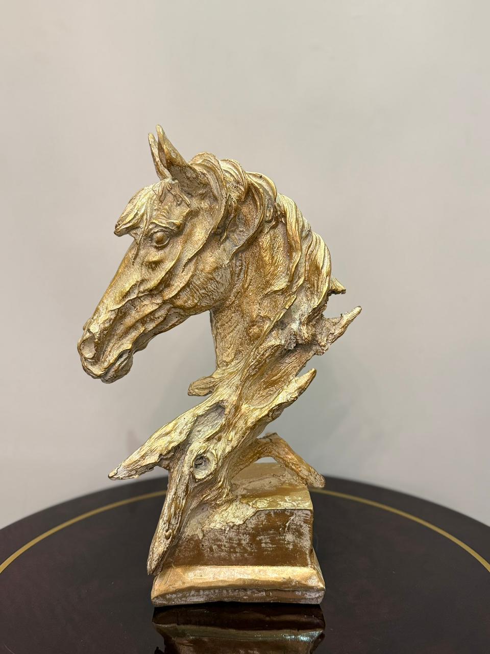Golden Horse Head Sculpture bust, Luxury home accent for console table styling