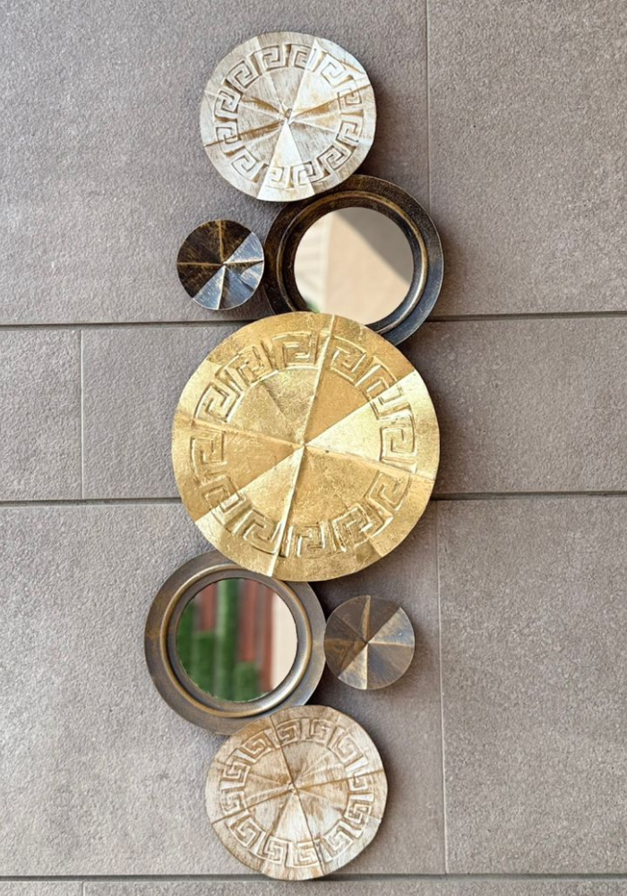 Abstract Gold and Silver Wall Art with Mirrors