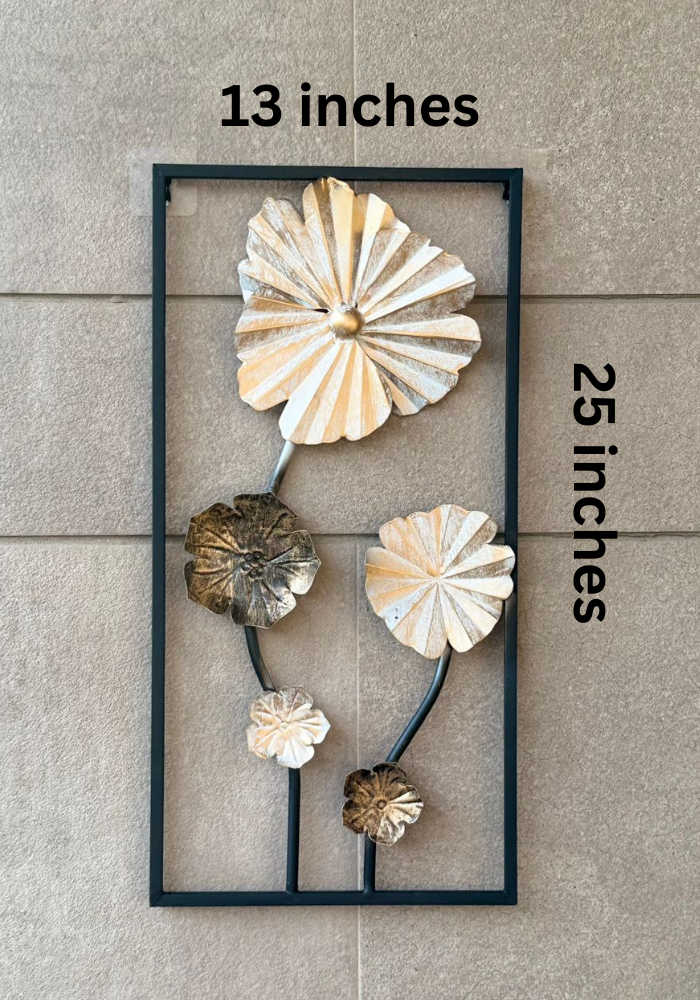 Golden Black Floral Metal Wall Panel