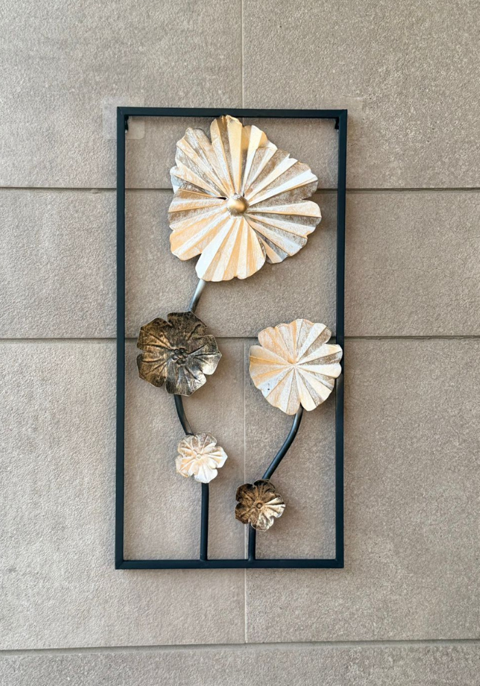 Golden Black Floral Metal Wall Panel