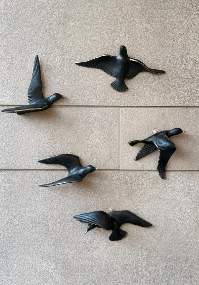 Black Birds Wall Art Set - Flying Birds Sculptures