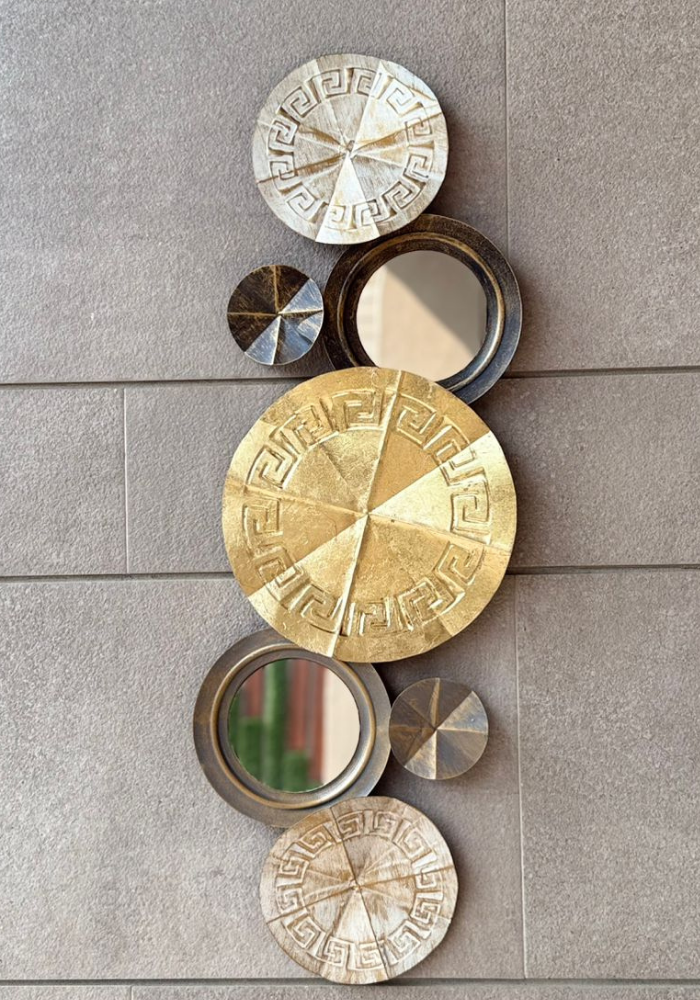 Abstract Gold and Silver Wall Art with Mirrors