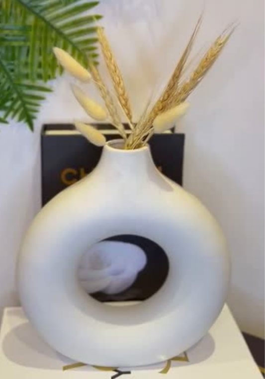 White Ceramic Ring Vase (Sold Separately) | Modern Sculptural Decorative Vase