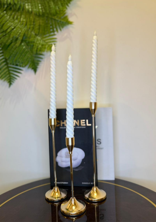 Elegant Golden Candle Holders – Set of Three | Luxury Decorative Candle Stand Trio