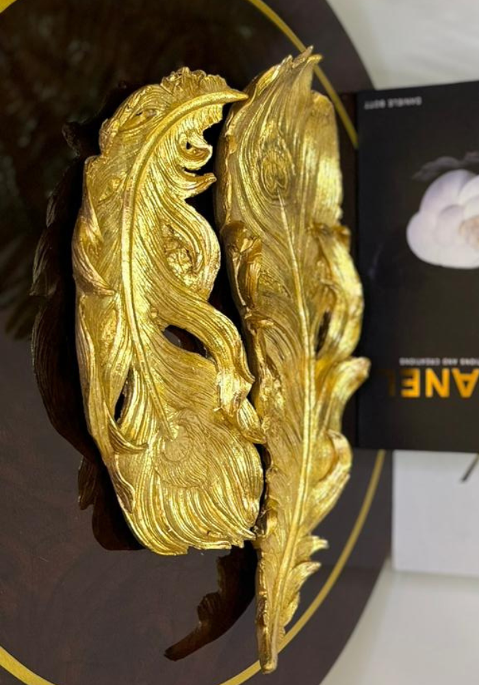 Luxury Gilded Botanical Tray Set – Feather Leaves Design | Elegant Home Decor