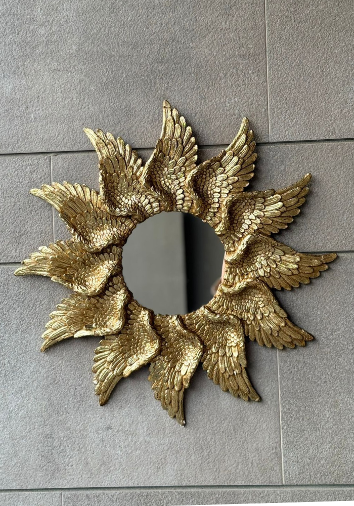 Angel Wing Sunburst Mirror - Gold Wall Decor | Luxury Home Decor