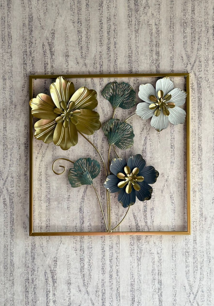 Gold Decorative Flower Wall Art (Single Piece-Square)