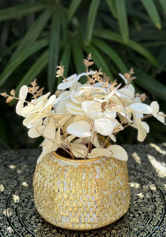 Antique Gold Decorative Bowl Vase – Handcrafted Floral Pattern (WITHOUT FLOWERS)