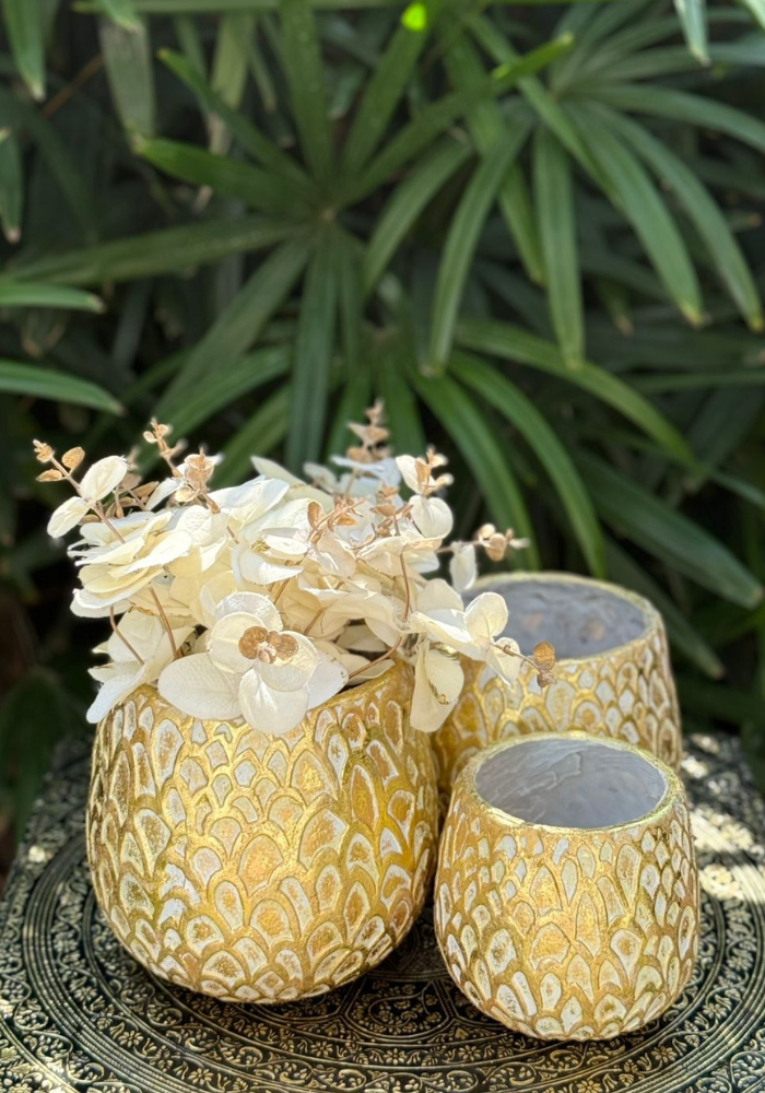 Gold Textured Planters – Modern Decorative Pots(WITHOUT FLOWERS)