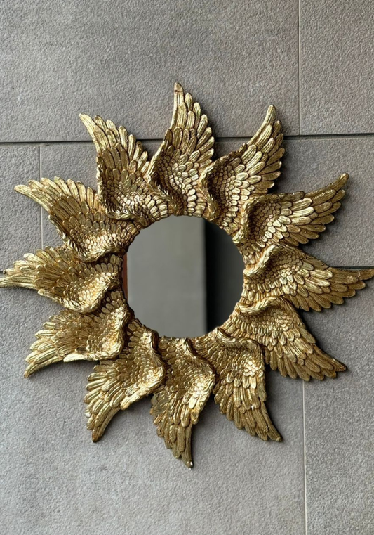 Angel Wing Sunburst Mirror - Gold Wall Decor | Luxury Home Decor