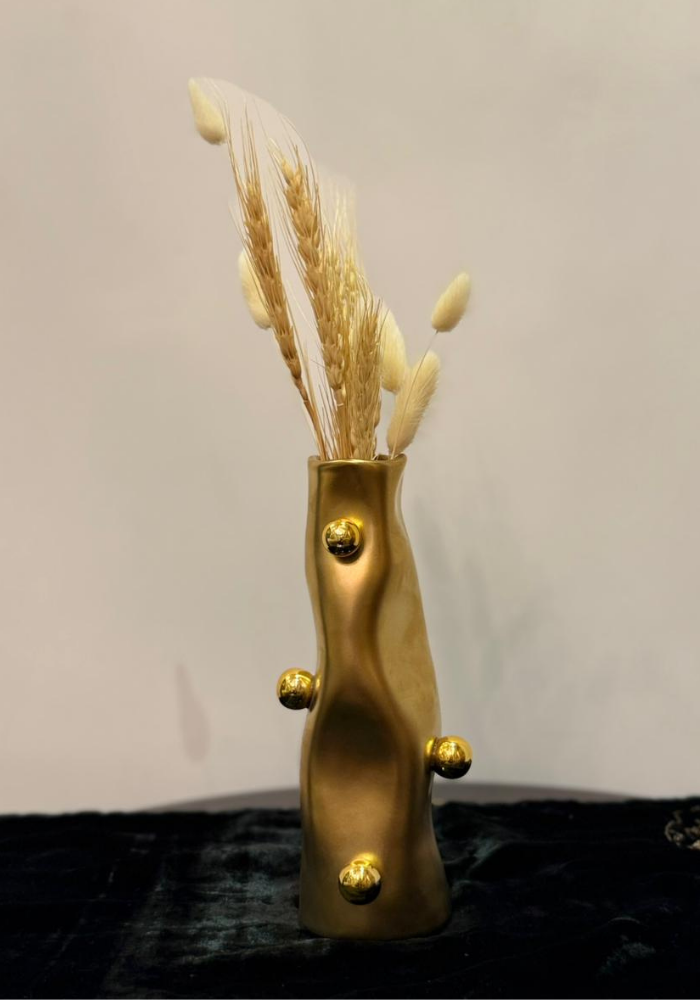 Curved Decorative Vase with Gold Accents - Single Piece