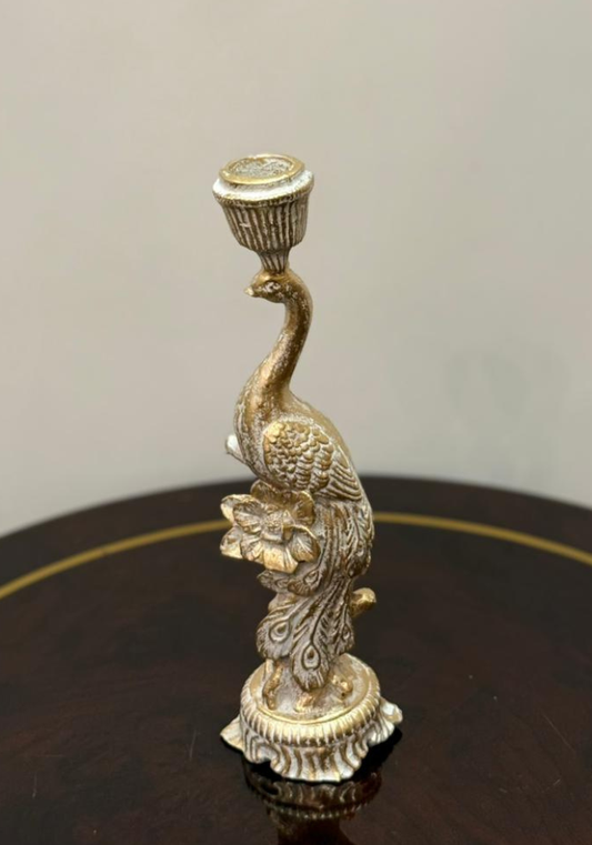Antique White Gold Peacock Candle Holder – Elegant Bird Design