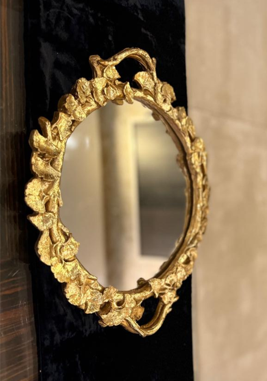 Gold Floral Decorative Mirror with Handles