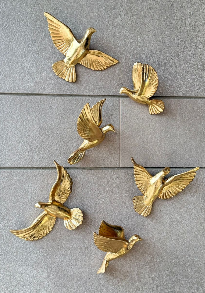 Gold Birds Wall Art Set - Flying Birds Sculptures