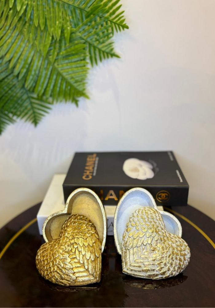Gold Winged Heart Jewelry Box | Luxury Decorative Storage Trinket Box