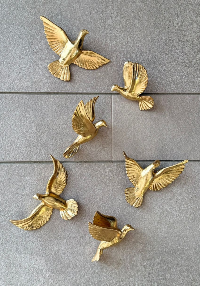 Gold Birds Wall Art Set - Flying Birds Sculptures