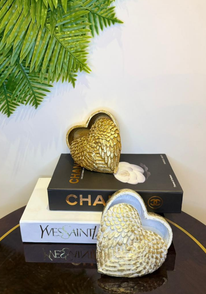 Gold Winged Heart Jewelry Box | Luxury Decorative Storage Trinket Box