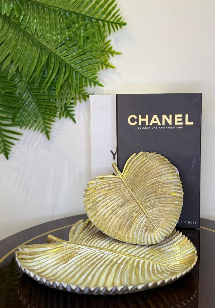 Gilded Leaf Serving & Decor Trays (Set of 2) | Gold Metal