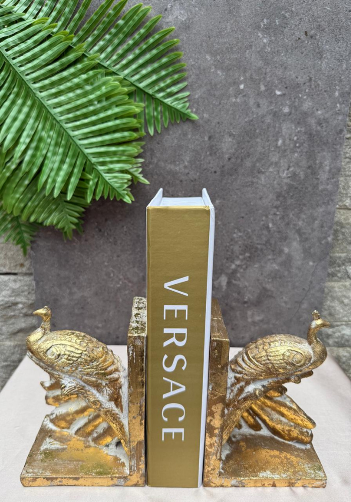 Regal Feathered Elegance: Antique Peacock Statue (Set of Two)