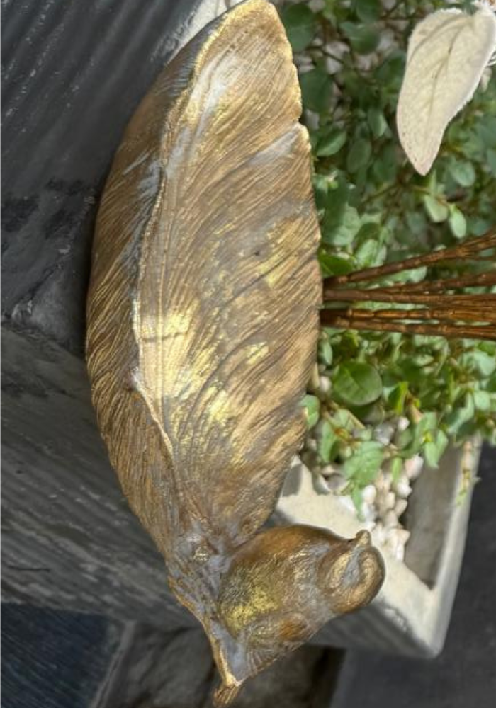 Sparrow Tray with Golden Leaf and Bird Accent