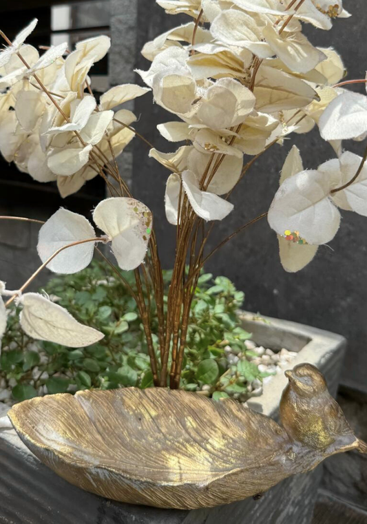 Sparrow Tray with Golden Leaf and Bird Accent