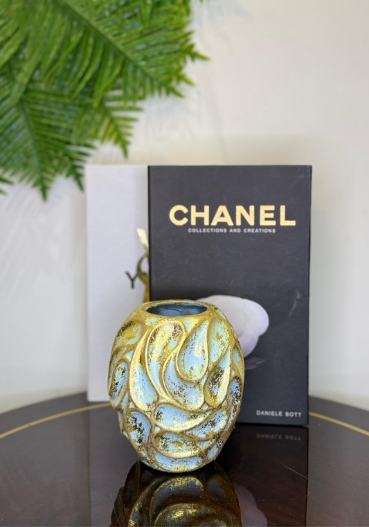 Textured Blue Lagoon Sculptural Vase | Gold Resin Art