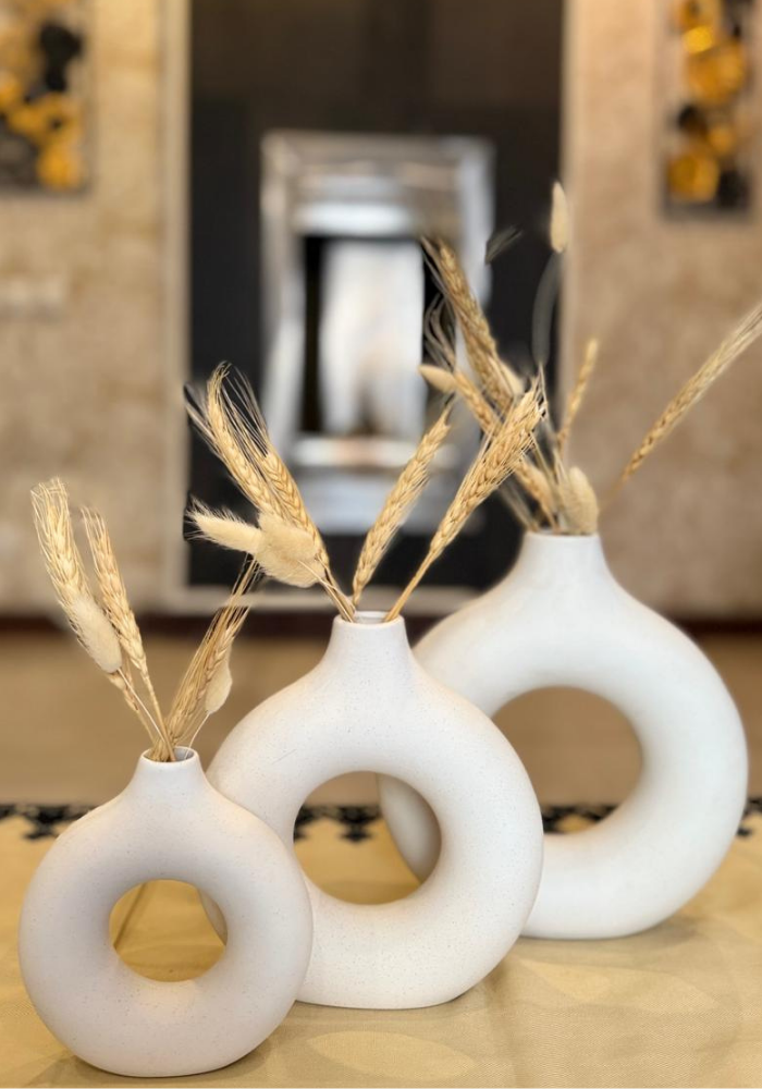 White Ceramic Ring Vase (Sold Separately)