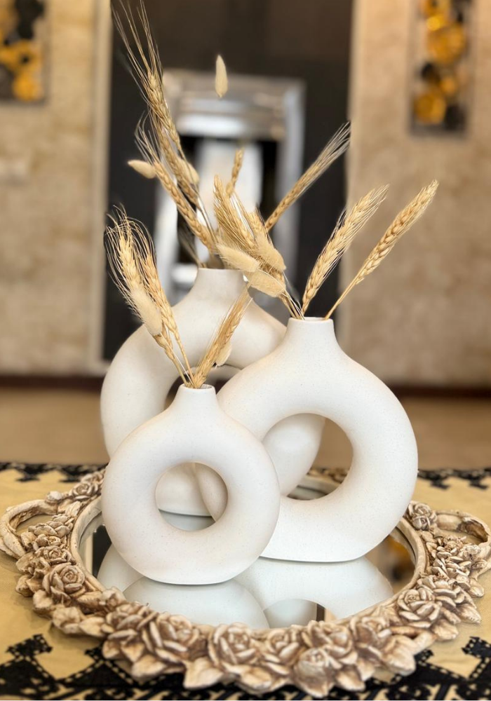 White Ceramic Ring Vase (Sold Separately)