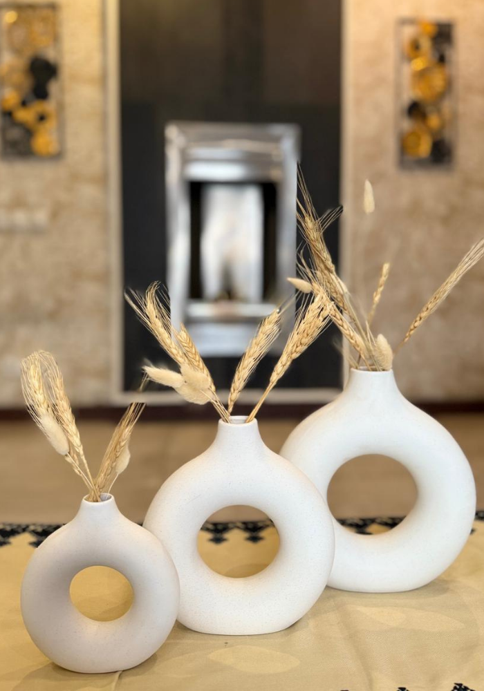 White Ceramic Ring Vase (Sold Separately)