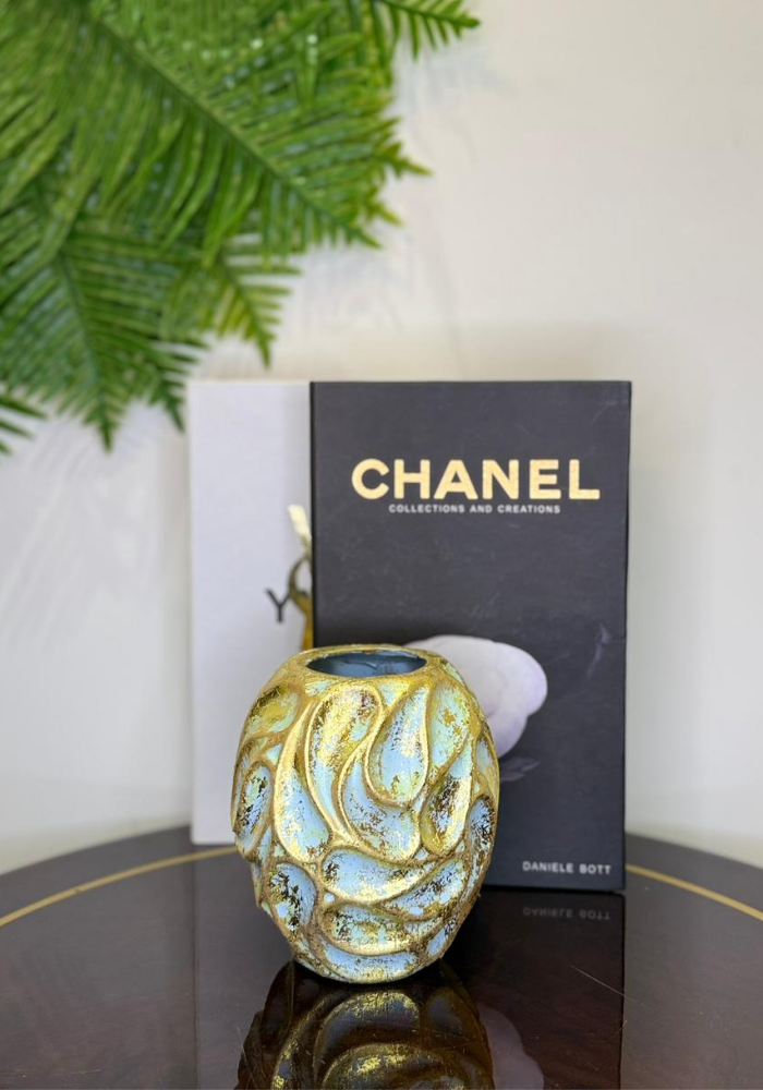 Textured Blue Lagoon Sculptural Vase | Gold Resin Art