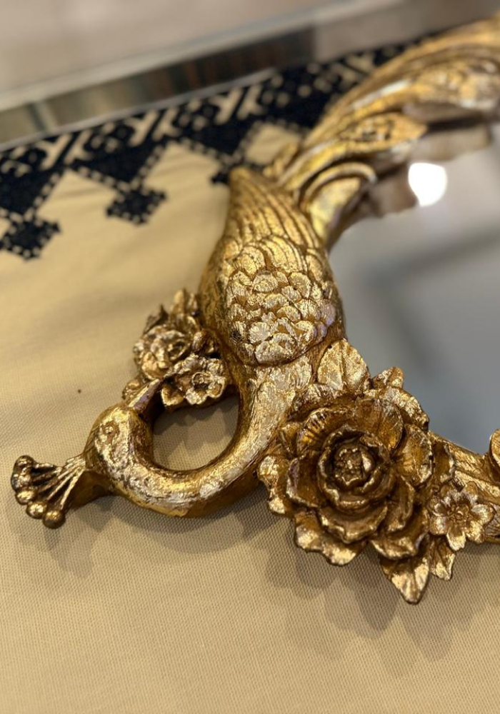 Gold Leaf Decorative Mirror with Peacock Motif