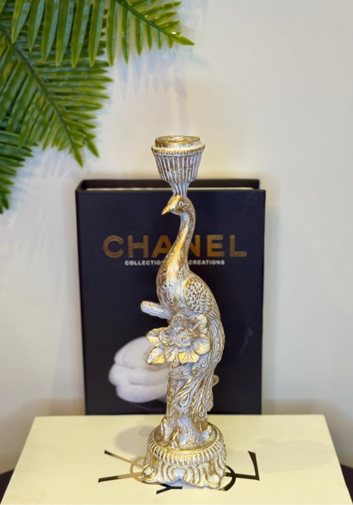 Antique White Gold Peacock Candle Holder – Elegant Bird Design | Luxury Home Decor Accents