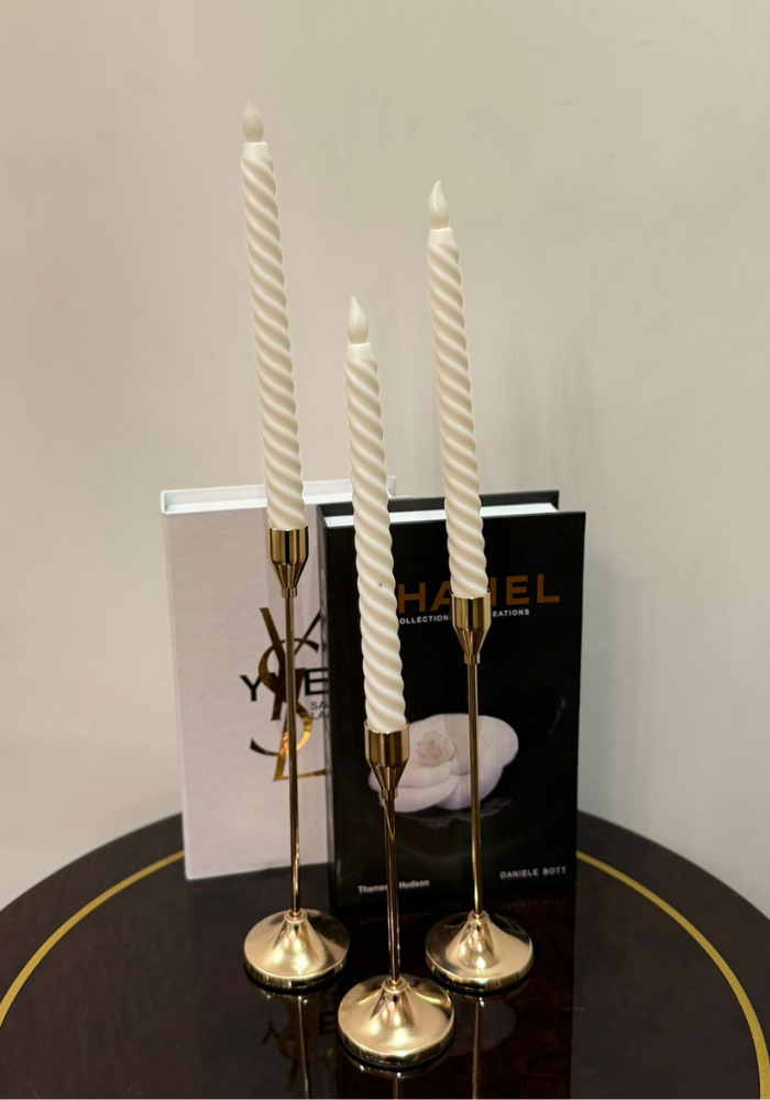 Elegant Golden Candle Holders - Set of Three