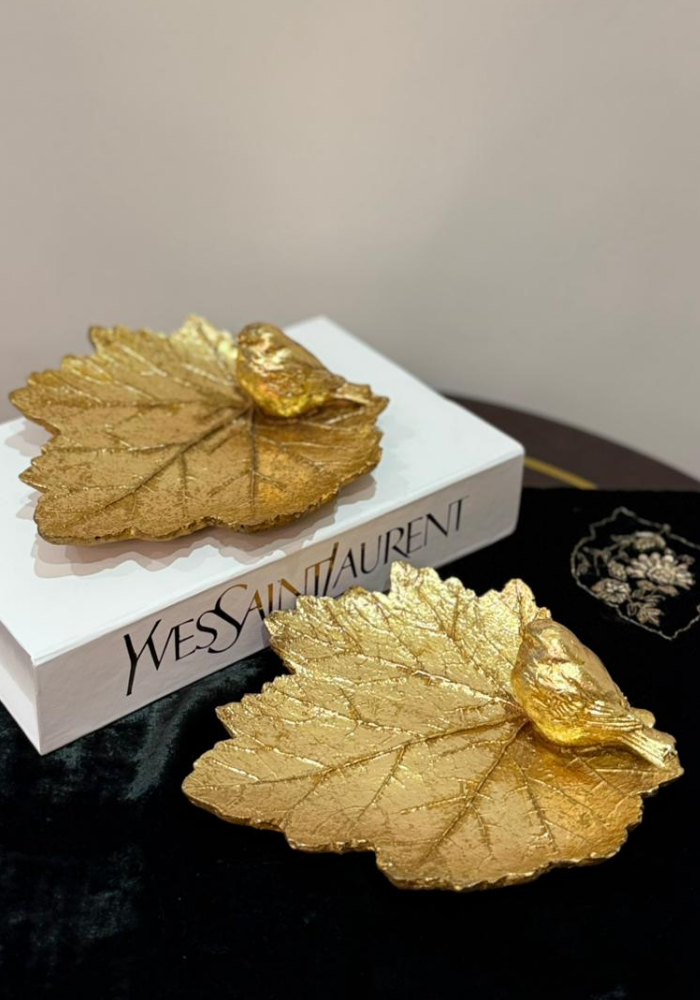 Bird Tray – Gold Resin Decorative Tray with Bird Motif