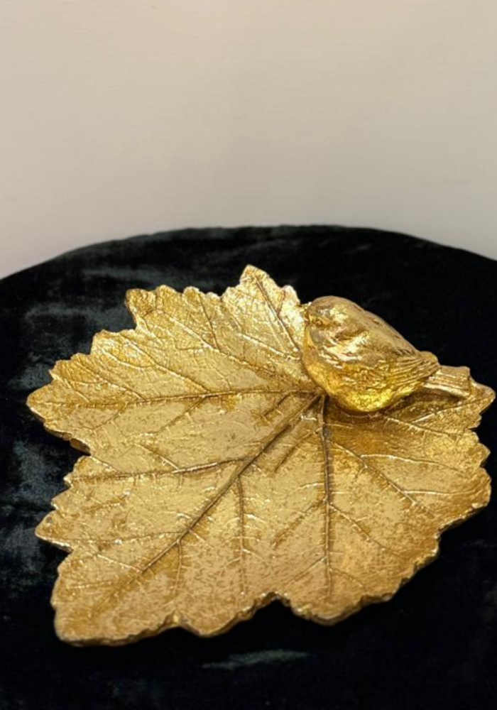 Bird Tray – Gold Resin Decorative Tray with Bird Motif