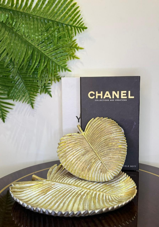 Gilded Leaf Serving & Decor Trays (Set of 2) | Gold Metal